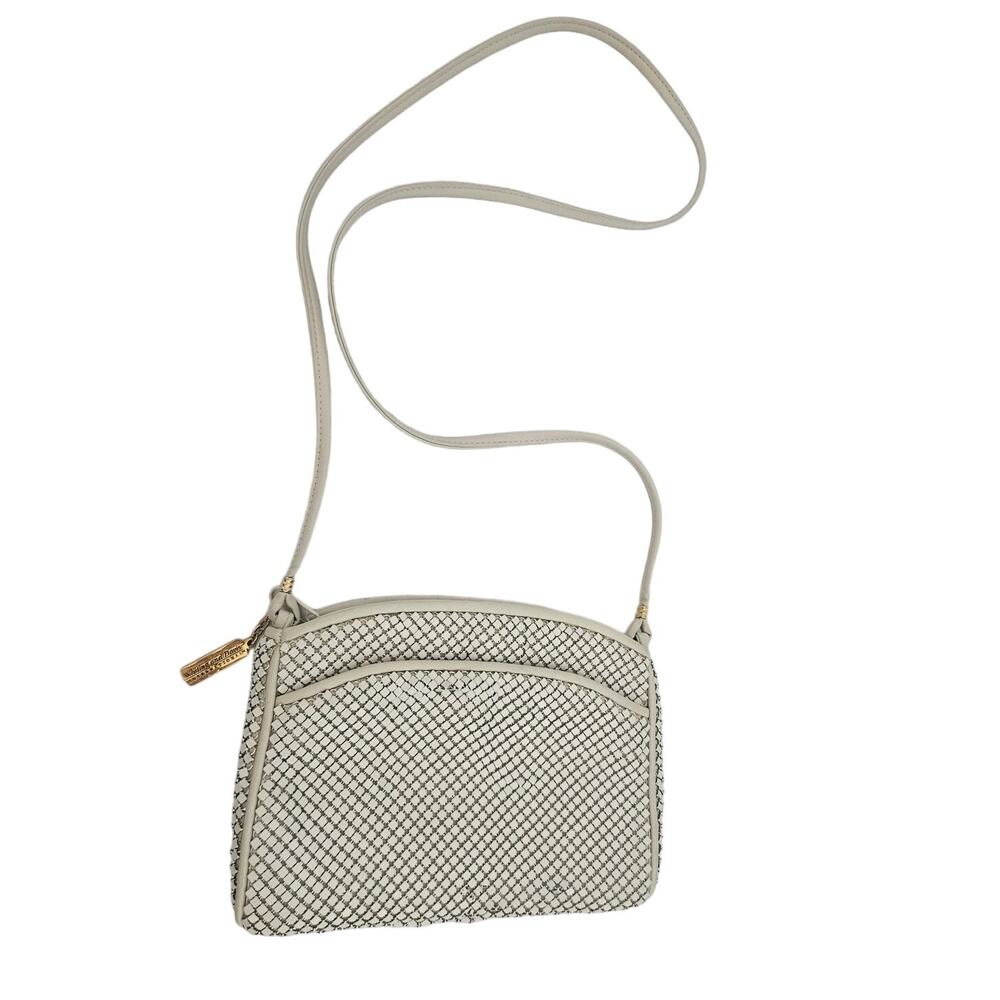 Vintage Whiting and Davis Cream Metal Mesh Crossbody Bag Retro 70s